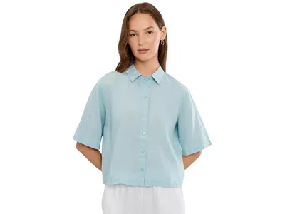 Eileen Fisher Organic Handkerchief Linen Classic Collar Shirt In Blue