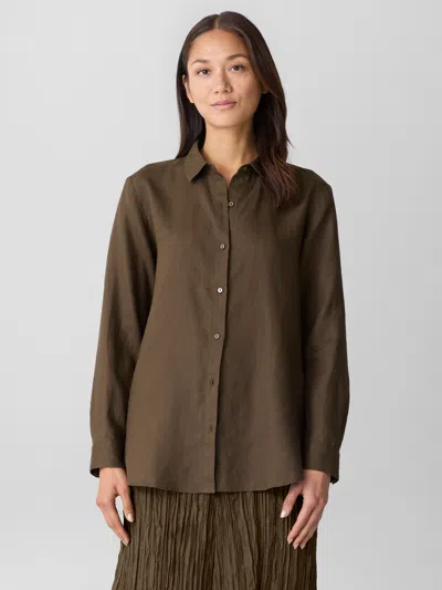 Eileen Fisher Organic Handkerchief Linen Classic Collar Shirt In Branch
