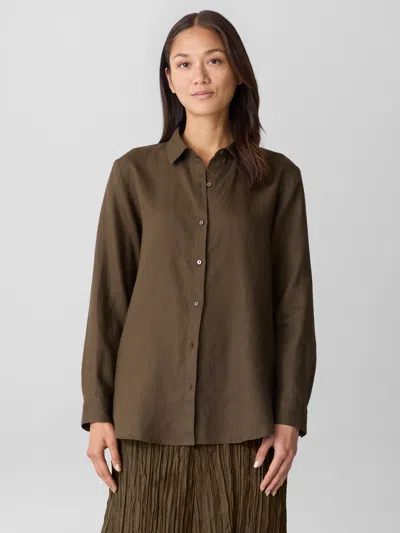 Eileen Fisher Organic Handkerchief Linen Classic Collar Shirt In Brown