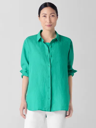 Eileen Fisher Organic Handkerchief Linen Classic Collar Shirt In Green