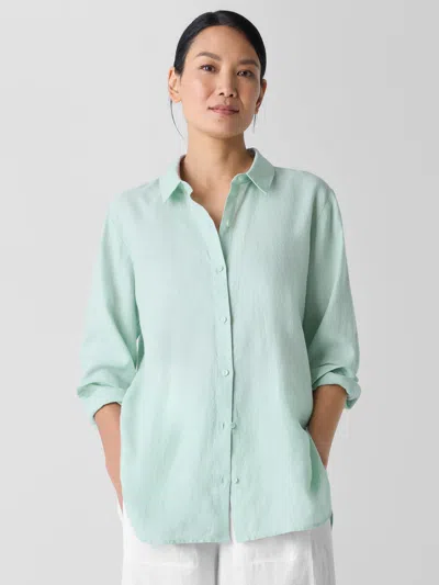 Eileen Fisher Organic Handkerchief Linen Classic Collar Shirt In Green