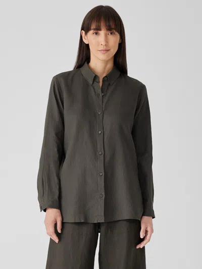 Eileen Fisher Organic Handkerchief Linen Classic Collar Shirt In Black