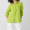 Eileen Fisher Organic Handkerchief Linen Classic Collar Shirt In Chartreuse In Green
