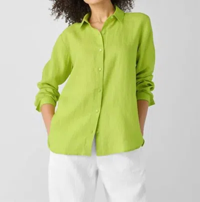 EILEEN FISHER ORGANIC HANDKERCHIEF LINEN CLASSIC COLLAR SHIRT IN CHARTREUSE