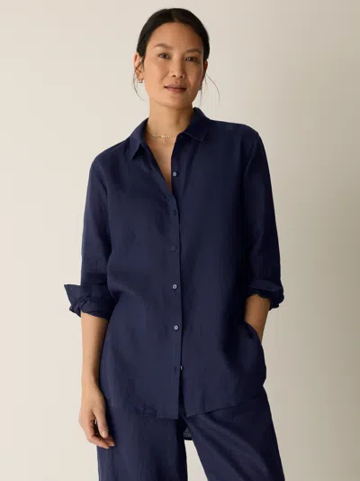 Eileen Fisher Organic Handkerchief Linen Classic Collar Shirt In Ink