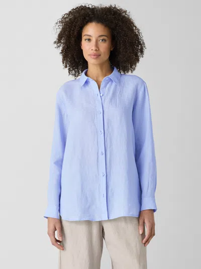 Eileen Fisher Organic Handkerchief Linen Classic Collar Shirt In Purple