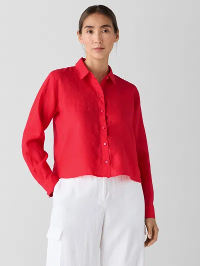 Eileen Fisher Organic Handkerchief Linen Classic Collar Short Shirt In Cherry