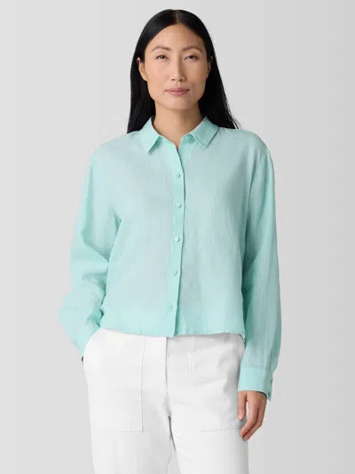 Eileen Fisher Organic Handkerchief Linen Classic Collar Short Shirt In Pool