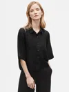 Eileen Fisher Organic Handkerchief Linen Elbow-sleeve Shirt In Black