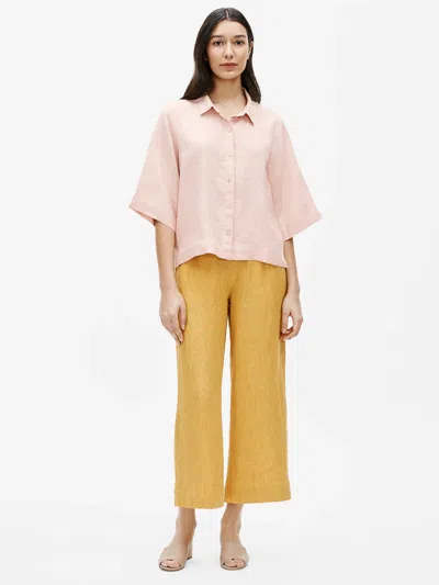 Eileen Fisher Organic Handkerchief Linen Elbow-sleeve Shirt In Pink