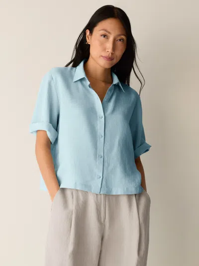 Eileen Fisher Organic Handkerchief Linen Elbow-sleeve Shirt In Breeze