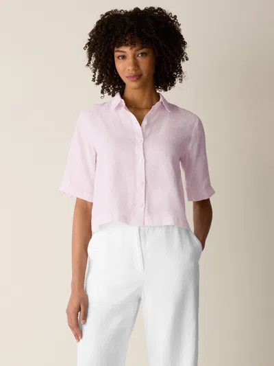 Eileen Fisher Organic Handkerchief Linen Elbow-sleeve Shirt In Crystal Pink