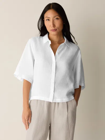 Eileen Fisher Organic Handkerchief Linen Elbow-sleeve Shirt In White