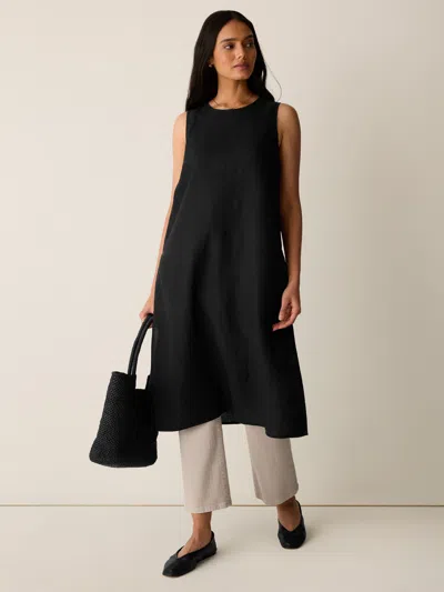 Eileen Fisher Organic Handkerchief Linen Long Shell In Black