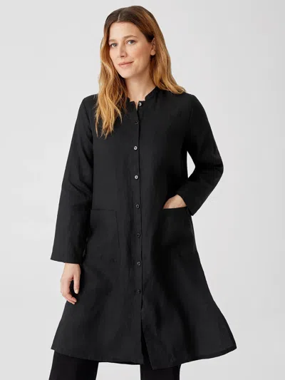 Eileen Fisher Organic Handkerchief Linen Long Shirt In Black