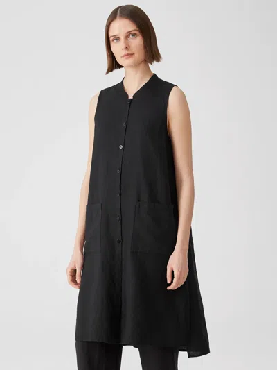 Eileen Fisher Organic Handkerchief Linen Long Shirt In Black
