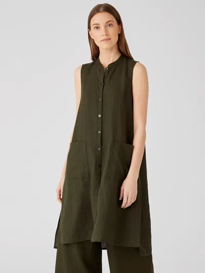 Eileen Fisher Organic Handkerchief Linen Long Shirt In Green