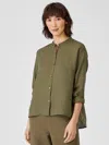 Eileen Fisher Organic Handkerchief Linen Mandarin Collar Shirt In Green