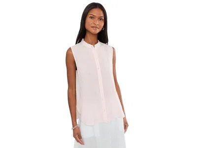 Eileen Fisher Organic Handkerchief Linen Mandarin Collar Shirt In Purple
