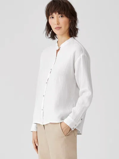 Eileen Fisher Organic Handkerchief Linen Mandarin Collar Shirt In White