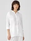 Eileen Fisher Organic Handkerchief Linen Mandarin Collar Shirt In White
