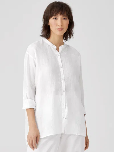 Eileen Fisher Organic Handkerchief Linen Mandarin Collar Shirt In White