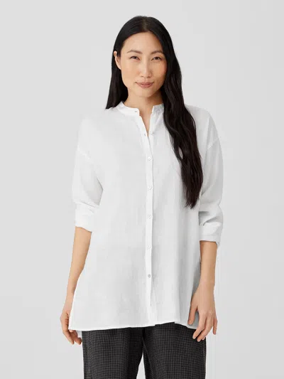 Eileen Fisher Organic Handkerchief Linen Mandarin Collar Shirt In White