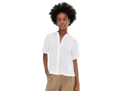 Eileen Fisher Organic Handkerchief Linen Mandarin Collar Short Sleeve Shirt In White
