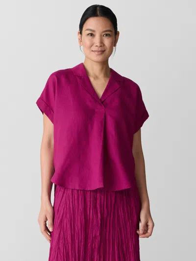 Eileen Fisher Organic Handkerchief Linen Notch Collar Top In Pink