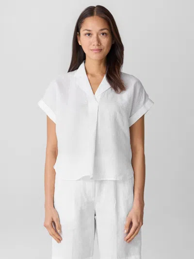 Eileen Fisher Organic Handkerchief Linen Notch Collar Top In White