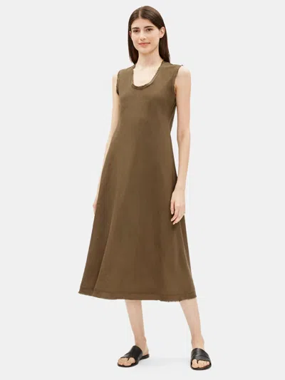Eileen Fisher Organic Handkerchief Linen Raw-edge Dress In Brown