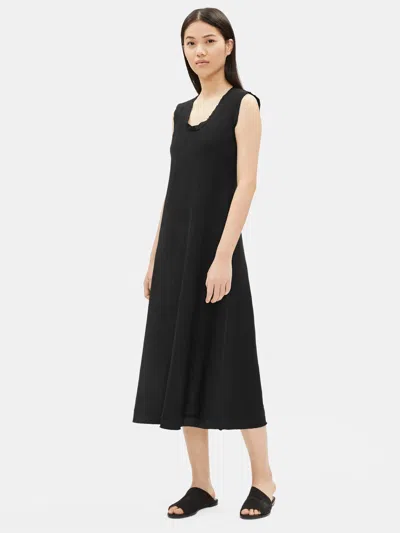 Eileen Fisher Organic Handkerchief Linen Raw-edge Dress In Black