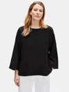 Eileen Fisher Organic Handkerchief Linen Round Neck Box-top In Black