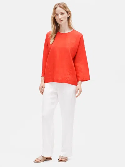 Eileen Fisher Organic Handkerchief Linen Round Neck Box-top In Red