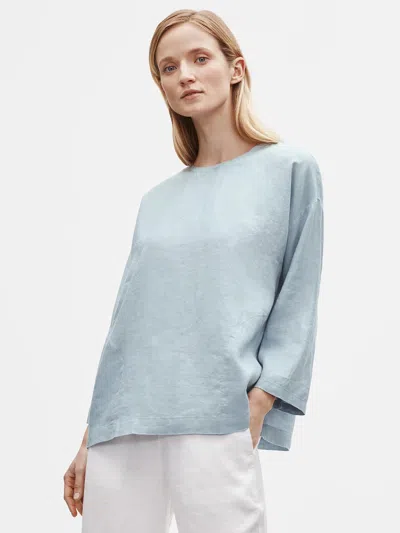 Eileen Fisher Organic Handkerchief Linen Round Neck Box-top In Blue