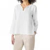 Eileen Fisher Organic Handkerchief Linen Round Neck L/s Top In White In White