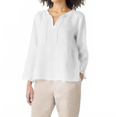 Eileen Fisher Organic Handkerchief Linen Round Neck L/s Top In White