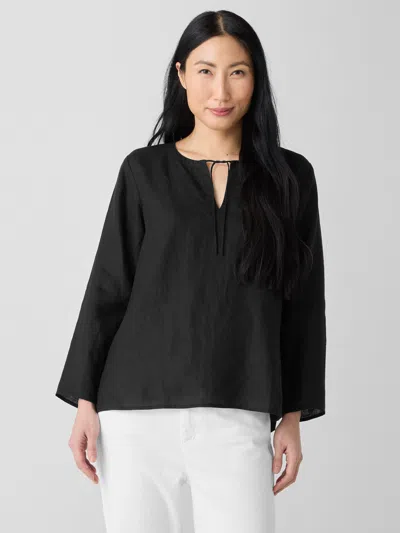 Eileen Fisher Organic Handkerchief Linen Round Neck Top In Black