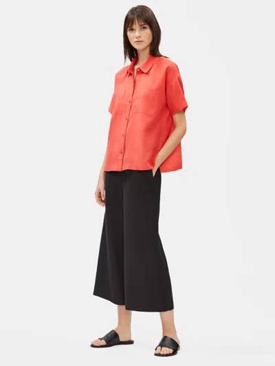 Eileen Fisher Organic Handkerchief Linen Short-sleeve Shirt In Orange