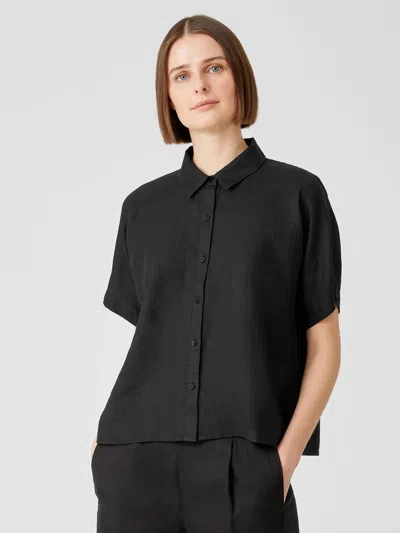 Eileen Fisher Organic Handkerchief Linen Short-sleeve Shirt In Black
