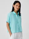 Eileen Fisher Organic Handkerchief Linen Short-sleeve Shirt In Blue