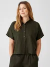 Eileen Fisher Organic Handkerchief Linen Short-sleeve Shirt In Green