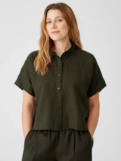 Eileen Fisher Organic Handkerchief Linen Short-sleeve Shirt In Green