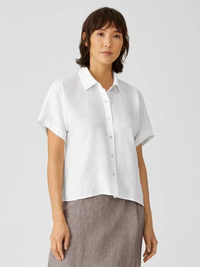 Eileen Fisher Organic Handkerchief Linen Short-sleeve Shirt In White