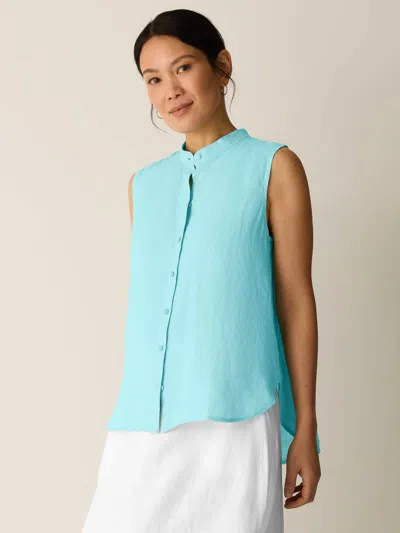 Eileen Fisher Organic Handkerchief Linen Sleeveless Shirt In Aqua