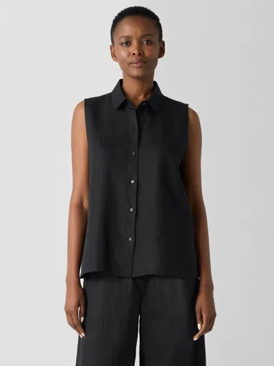 Eileen Fisher Organic Handkerchief Linen Sleeveless Shirt In Black