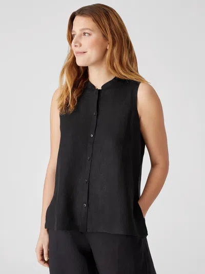 Eileen Fisher Organic Handkerchief Linen Sleeveless Shirt In Black