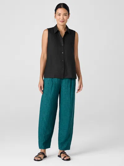 Eileen Fisher Organic Handkerchief Linen Sleeveless Shirt In Black