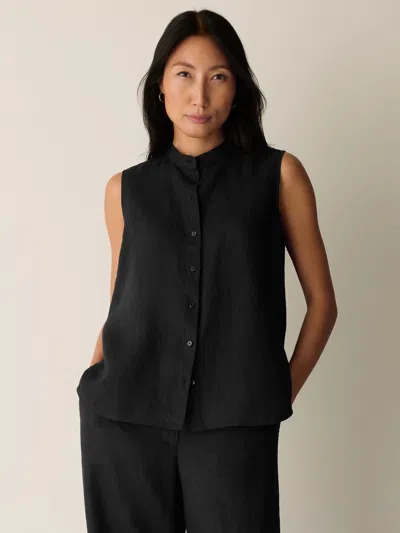 Eileen Fisher Organic Handkerchief Linen Sleeveless Shirt In Black