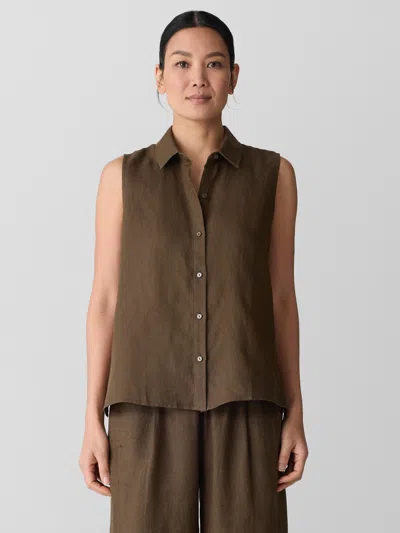 Eileen Fisher Organic Handkerchief Linen Sleeveless Shirt In Brown